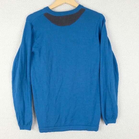Fred Perry Sweater Mens Small Blue Wool Crew Knit Stretch Preppy Logo - Picture 5 of 9